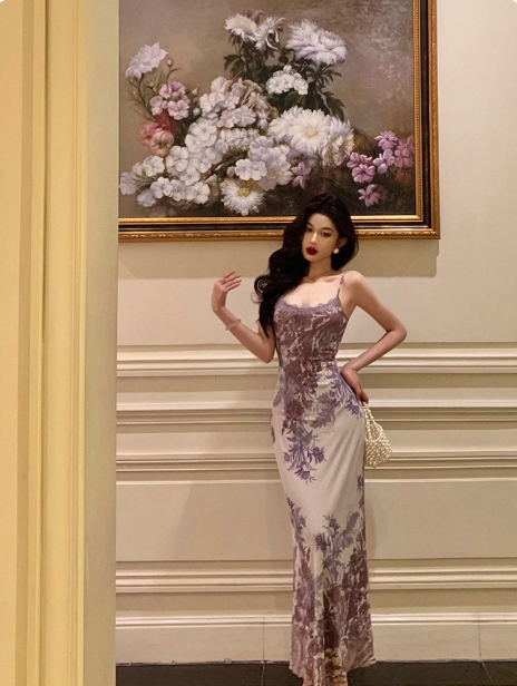 Elegant A line Spaghetti Straps Lilac Floral Sleeveless 21st Birthday Dress Party Gown Birthday Outfits Birthday Dress Ideas For Women DP541