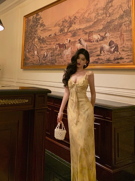 Elegant A line Spaghetti Straps Yellow Floral Sleeveless 21st Birthday Dress Party Gown Birthday Outfits Birthday Dress Ideas For Women DP544