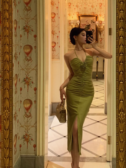 Sexy Sheath Halter Green Sleeveless 21st Birthday Dress Party Gown Birthday Outfits For Women DP550