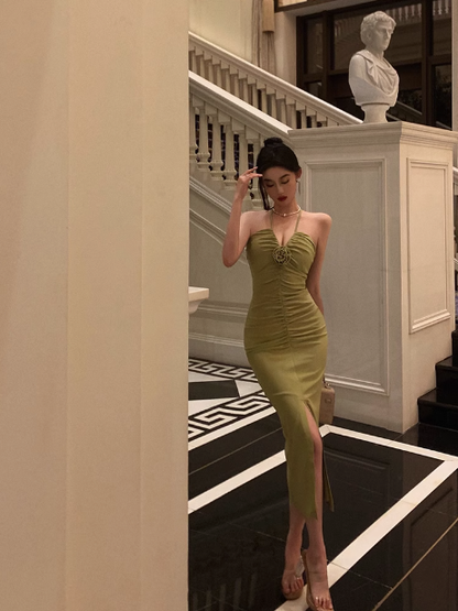Sexy Sheath Halter Green Sleeveless 21st Birthday Dress Party Gown Birthday Outfits For Women DP550