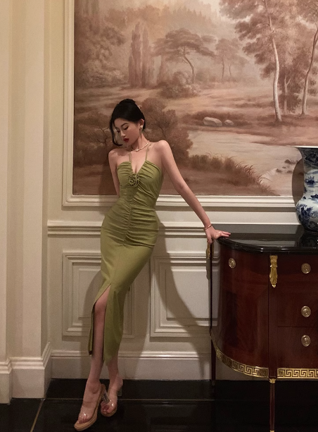 Sexy Sheath Halter Green Sleeveless 21st Birthday Dress Party Gown Birthday Outfits For Women DP550