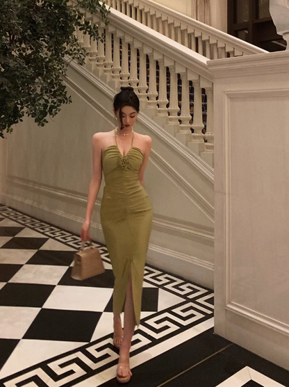 Sexy Sheath Halter Green Sleeveless 21st Birthday Dress Party Gown Birthday Outfits For Women DP550