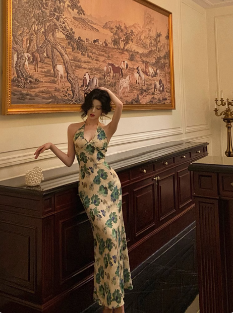 Classy Sheath V Neckline Green Floral Sleeveless 18th Birthday Dress Party Gown Birthday Outfits Birthday Dress Ideas For Women DP553