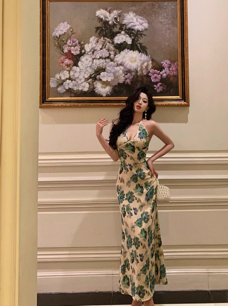 Classy Sheath V Neckline Green Floral Sleeveless 18th Birthday Dress Party Gown Birthday Outfits Birthday Dress Ideas For Women DP553