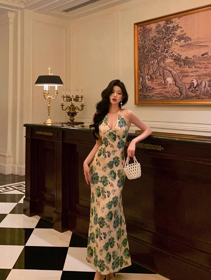 Classy Sheath V Neckline Green Floral Sleeveless 18th Birthday Dress Party Gown Birthday Outfits Birthday Dress Ideas For Women DP553