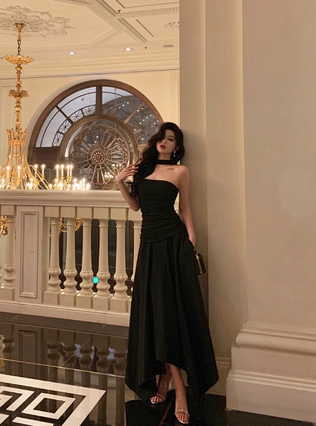 Classy A line Strapless Black Sleeveless 18th Birthday Dress Party Gown Birthday Outfits Birthday Dress Ideas For Women DP556