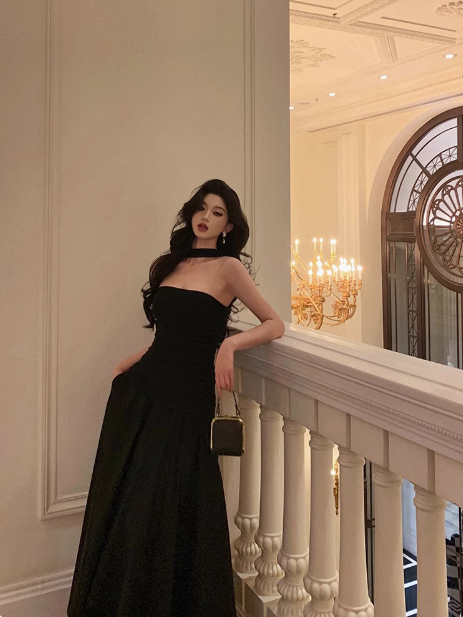 Classy A line Strapless Black Sleeveless 18th Birthday Dress Party Gown Birthday Outfits Birthday Dress Ideas For Women DP556