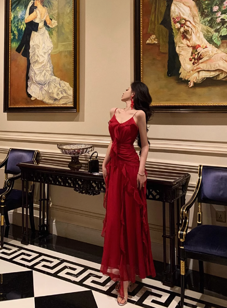 Classy A line Spaghetti Straps Red Sleeveless 18th Birthday Dress Party Gown 21st Birthday Outfits Birthday Dress Ideas For Women DP564