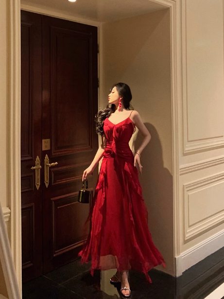 Classy A line Spaghetti Straps Red Sleeveless 18th Birthday Dress Party Gown 21st Birthday Outfits Birthday Dress Ideas For Women DP564