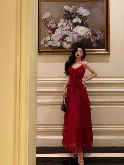 Classy A line Spaghetti Straps Red Sleeveless 18th Birthday Dress Party Gown 21st Birthday Outfits Birthday Dress Ideas For Women DP564