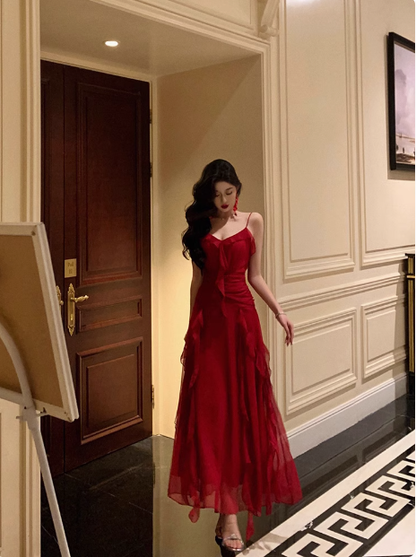 Classy A line Spaghetti Straps Red Sleeveless 18th Birthday Dress Party Gown 21st Birthday Outfits Birthday Dress Ideas For Women DP564