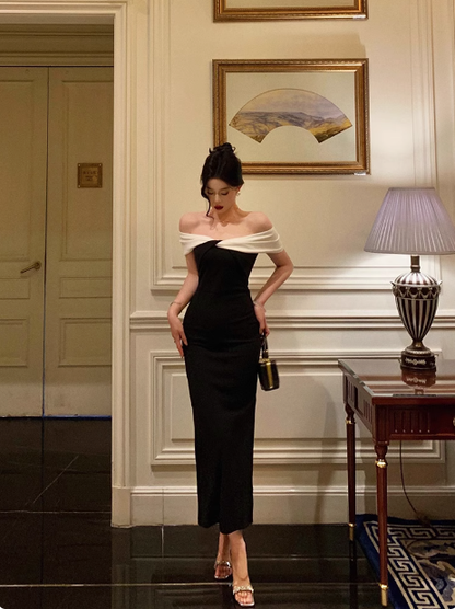 Elegant Sheath Off The Shoulder Black 18th Birthday Dress Party Gown Birthday Outfits Birthday Dress Ideas For Women DP587