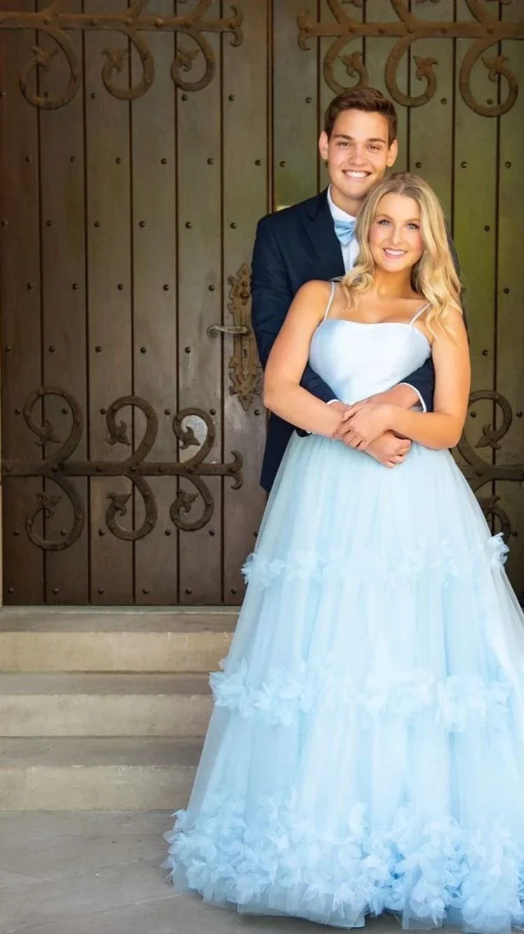 PM363,A Line Tulle Princess Formal Evening Dresses Sky Blue Long Prom Dresses