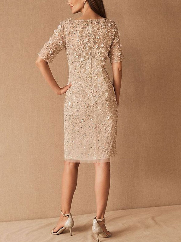 Sequins Elegant Knee Length Bride Groom Mom Dress