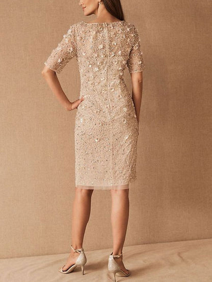 Sequins Elegant Knee Length Bride Groom Mom Dress