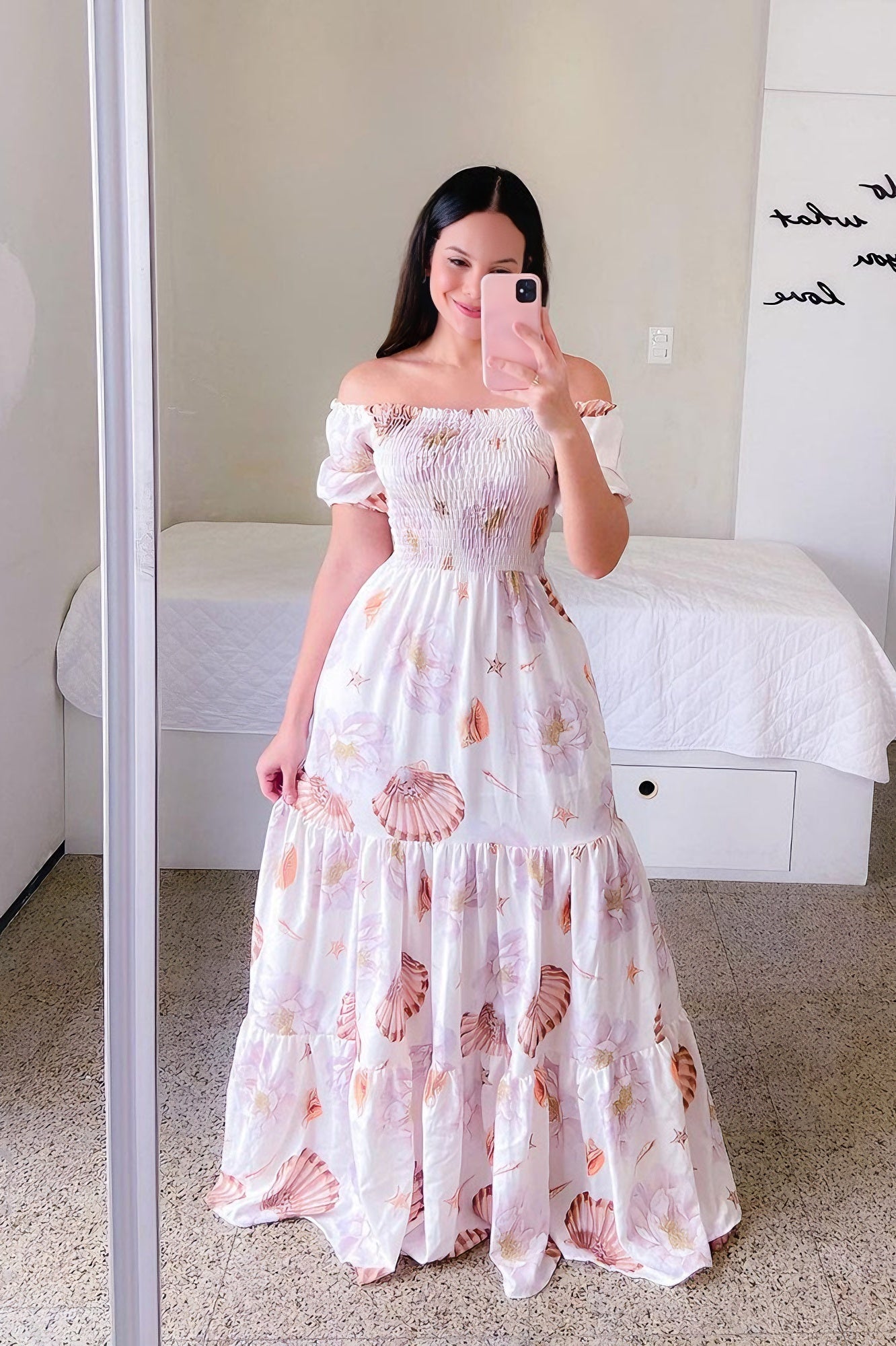 loveedsTM-One-shoulder floral off-shoulder long printed dress