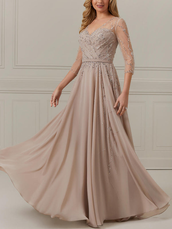 V-neck Lace Print Maxi Dress