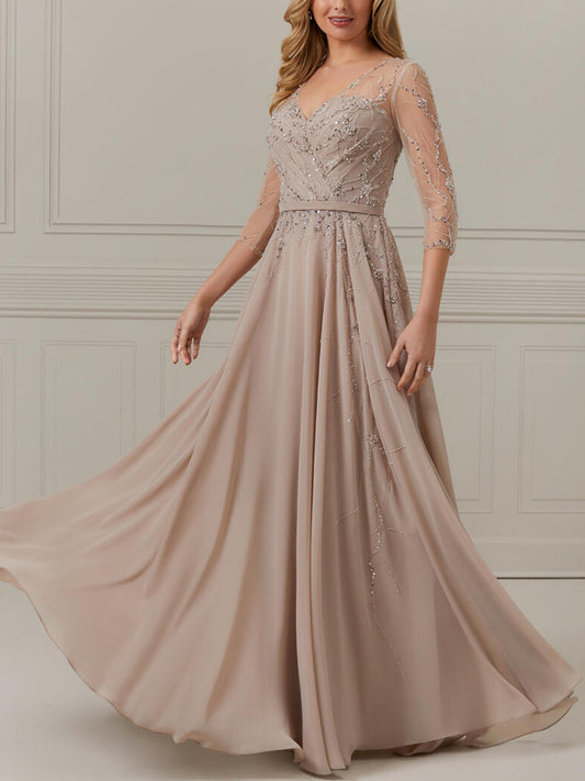 V-neck Lace Print Maxi Dress