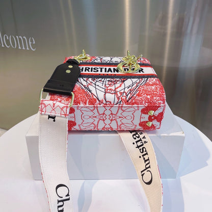 Lady D-Lite Medium Embroidery Canvas 2-Ways Tote Bag White