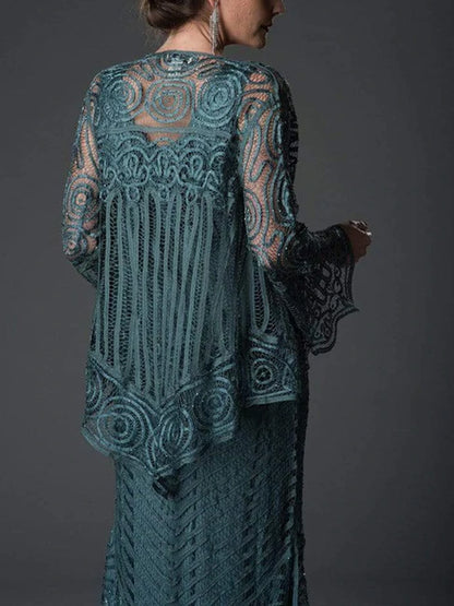 Lace Vest A-Type Dress Outer Top Set