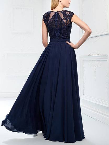 Round Neck Mesh Lace Solid Color Maxi Dress