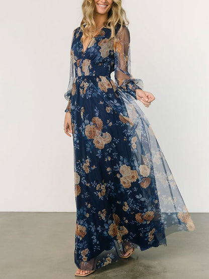 Elegant Beach Resort Printed Mesh Women's Dress