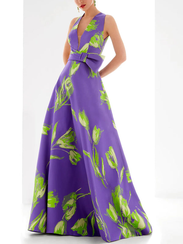 V-Neck Sleeveless Print Maxi Dress