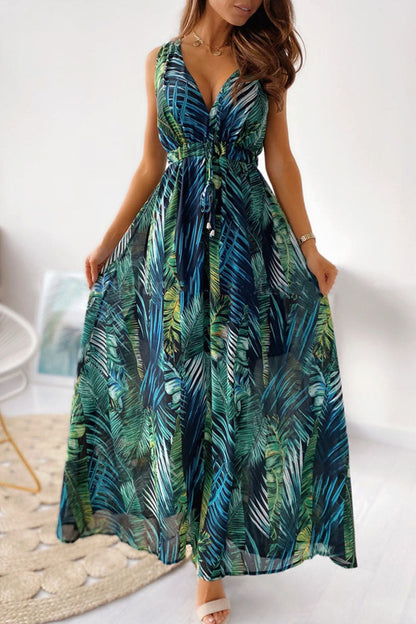 loveedsTM-Fashion Sweet Print V Neck A Line Dresses