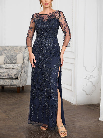 Round Neck Lace Solid Color Maxi Dress