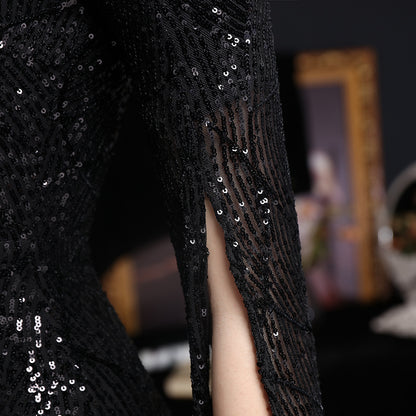 loveedsTM-Sequined long banquet slim fishtail elegant lady evening dress