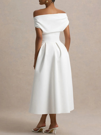 One-shoulder Elegant Solid Color Evening Dress