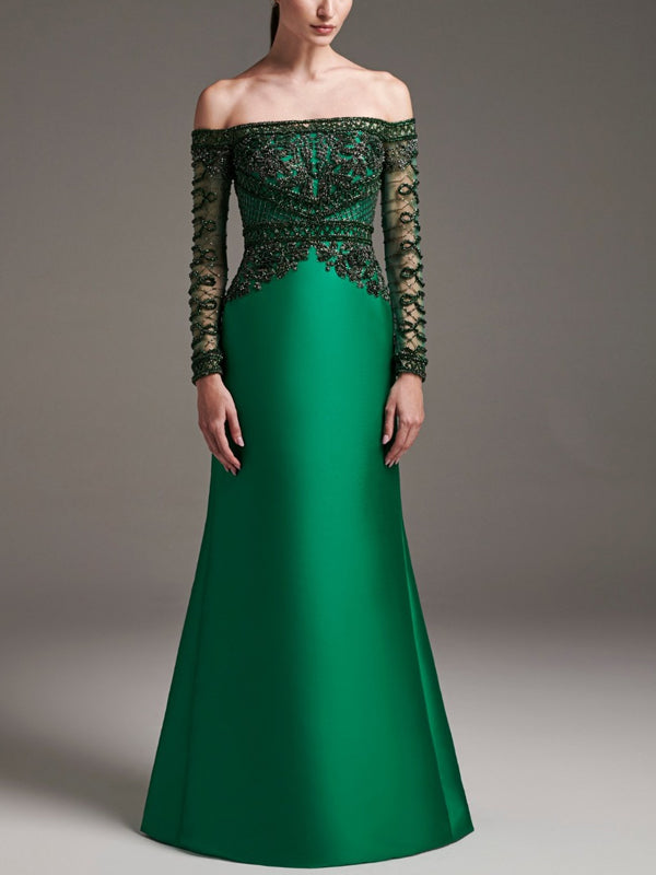 Off The Shoulder Sequin Solid Color Maxi Dress