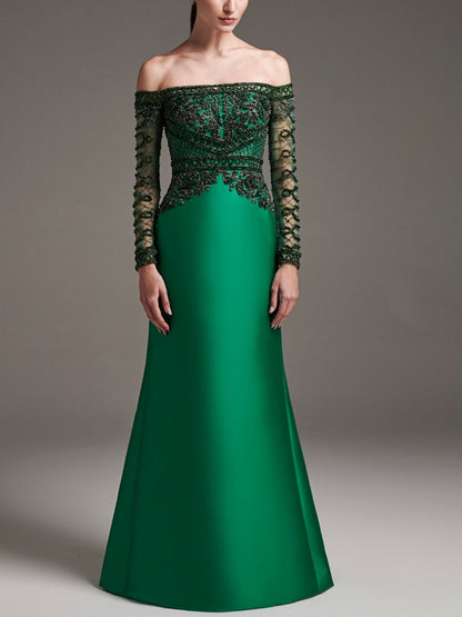 Off The Shoulder Sequin Solid Color Maxi Dress