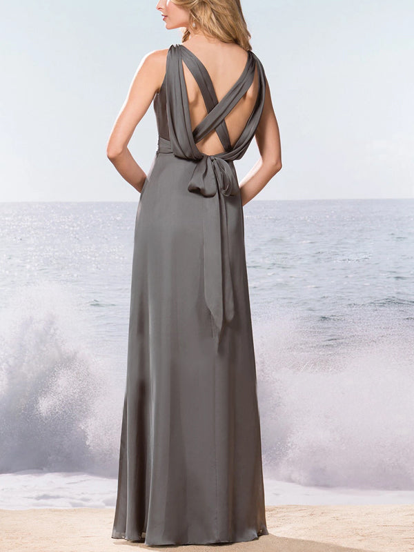 Round Neck Solid Color Sleeveless Maxi Dress