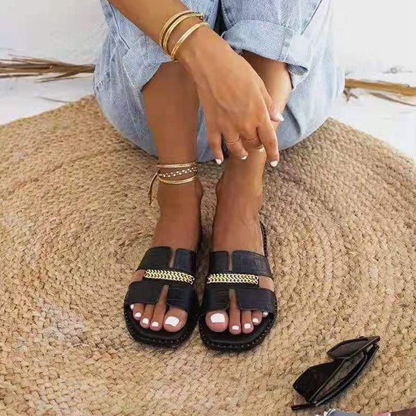 Women'S Fashion Rivet Chic Chain Slippers