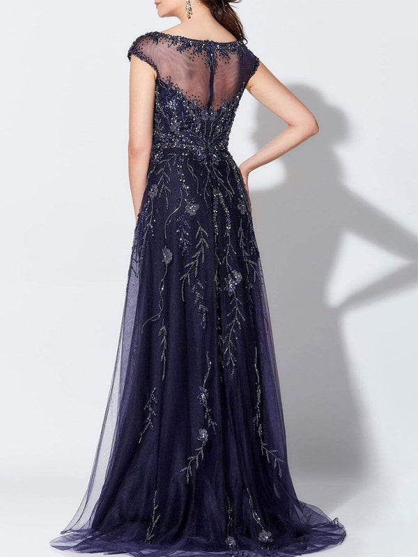 Ladies Elegant Rhinestone Mesh Maxi Dress