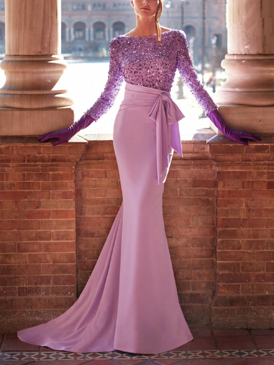 Lightweight and Comfortable Crepe Sequins Ladies Dress