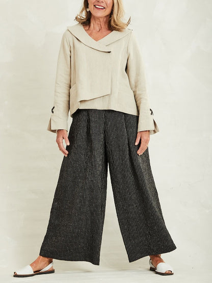 Striped Cotton and Linen Women's Trousers