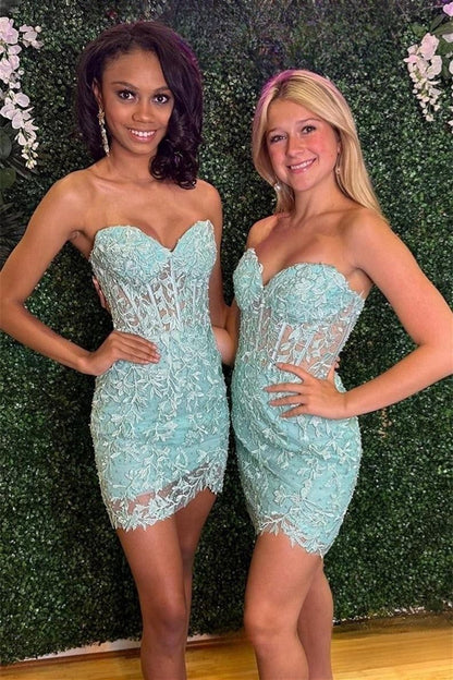 Discount Mint Green Sweetheart Applique Homecoming Dresses Mini Party Dress