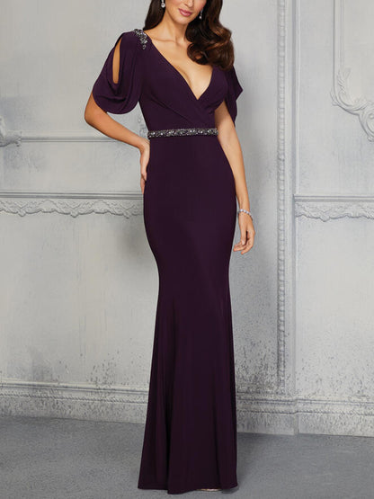 V-neck Solid Color Maxi Dress