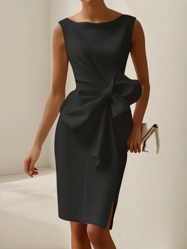 White 3D Bow Sleeveless Sheath Midi Dress