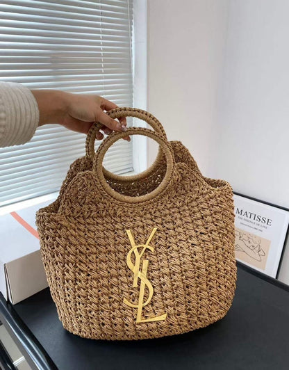 YSL SAINT LAURENT Summer Raffia Tote Bag 41x37cm