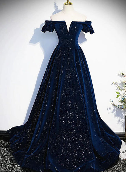 Dark blue/burgundy shiny elegant long velvet ball gown formal evening dress gh3211