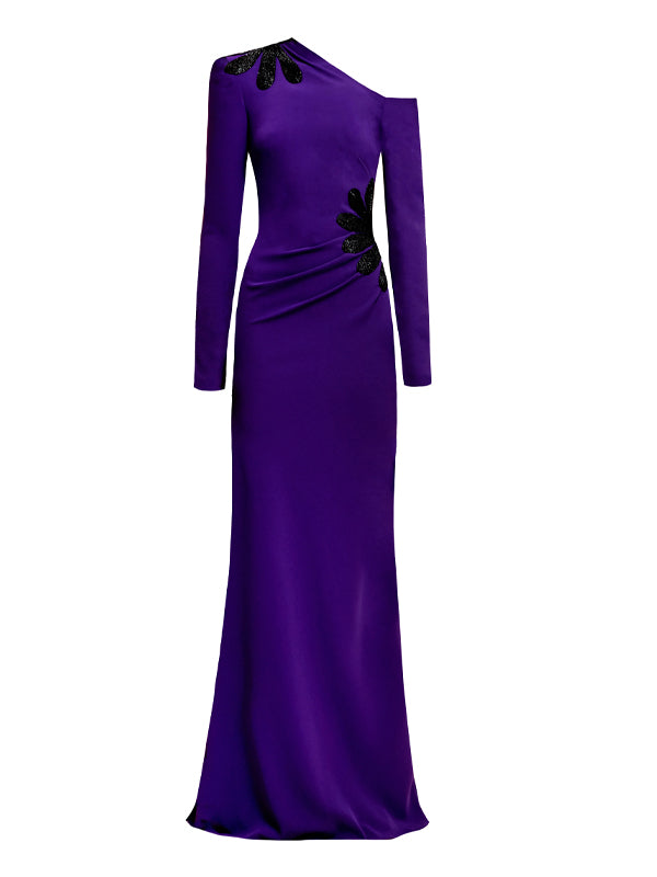 Off-shoulder Sequin Solid Color Maxi Dress