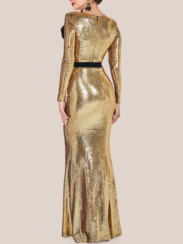 Sequined Corsage Elegant Ladies Dress