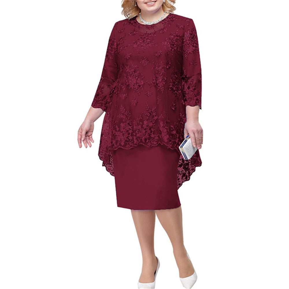 loveedsTM- Oversized Mother of The Bride Dresses Elegant Weddings Women Midi Dress Two Piece Evening Gown Robe Femme Embroidery Clothing