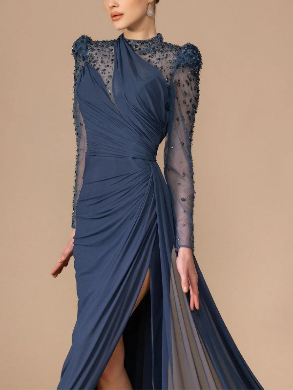 Round Neck Solid Color Sequins Maxi Dress