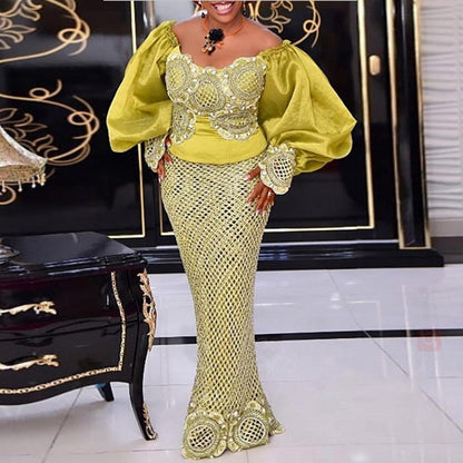 loveedsTM- 2 Piece Sets African Dresses For Women Bodycon Mermaid Sexy Maxi Dress Elegant Wedding Gowns Ankara Long Dress New Robes