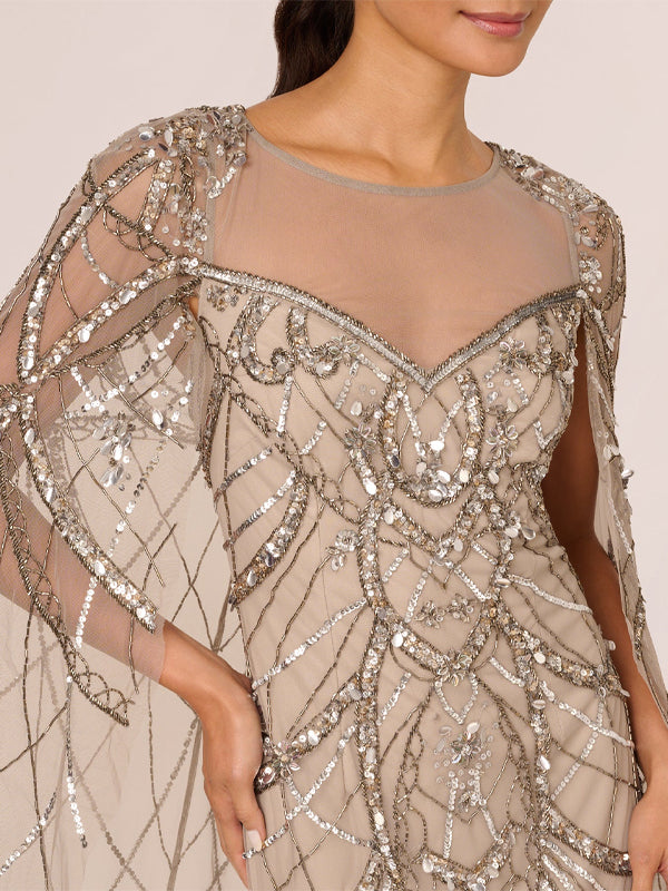 Round Neck Sequined Mesh Maxi Dress