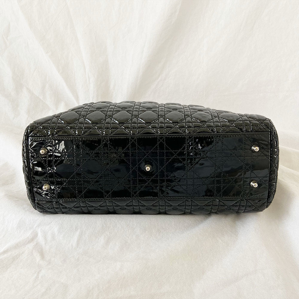 Dior Black Cannage Soft Patent Leather Lady Dior Shopper Tote